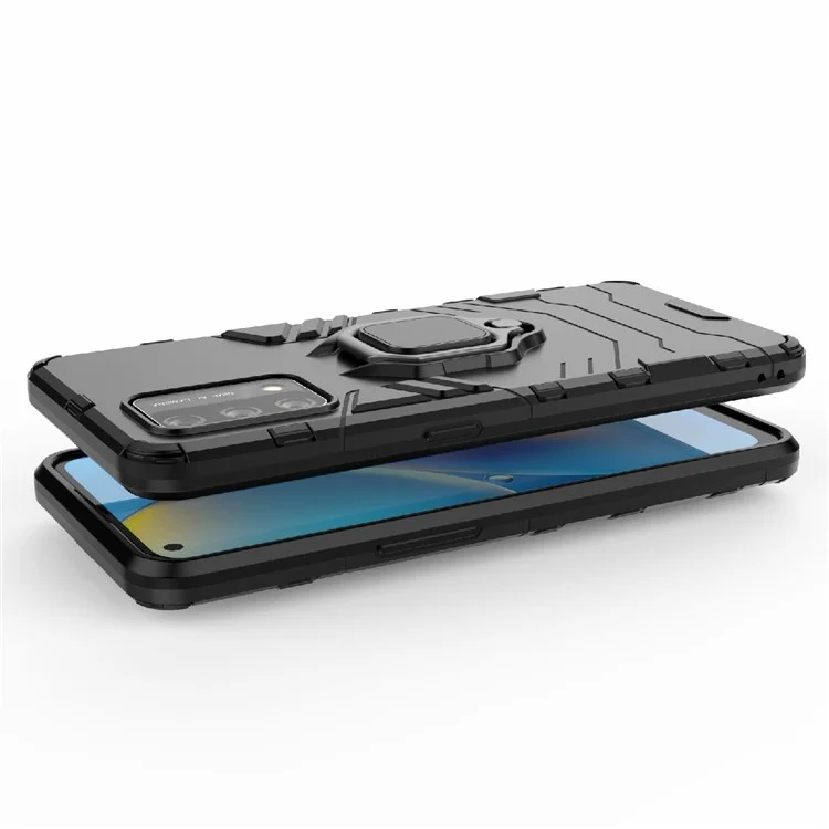 Kickstand Design Cool Guard PC + Capa de Telefone Híbrida TPU para Oppo A74 4G - Preta
