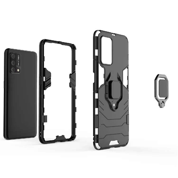 Kickstand Design Cool Guard PC + TPU Hybrid Phone Cover Case for Oppo A74 4G - Black