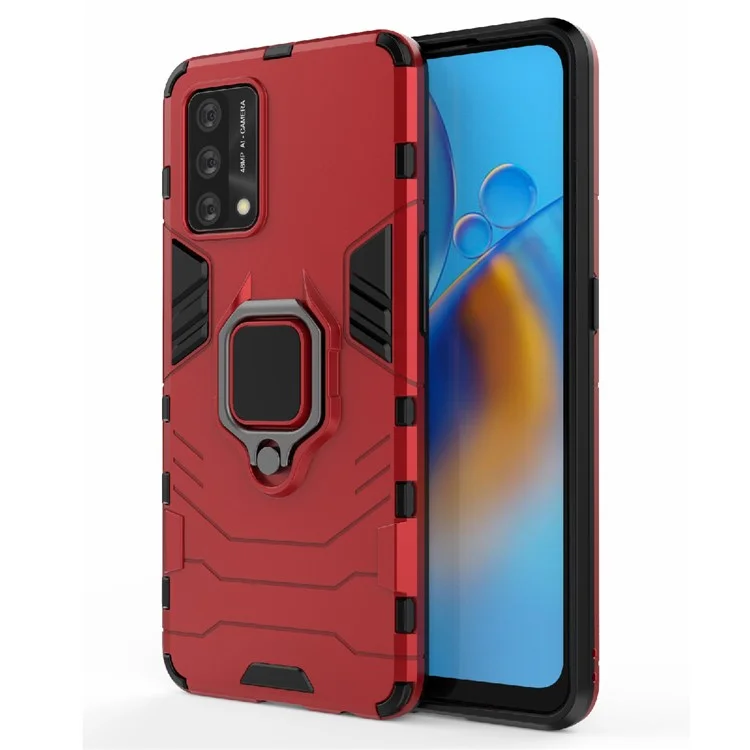 Kickstand Design Cool Guard PC + TPU Hybrid Phone Cover Case für Oppo A74 4G - Rot