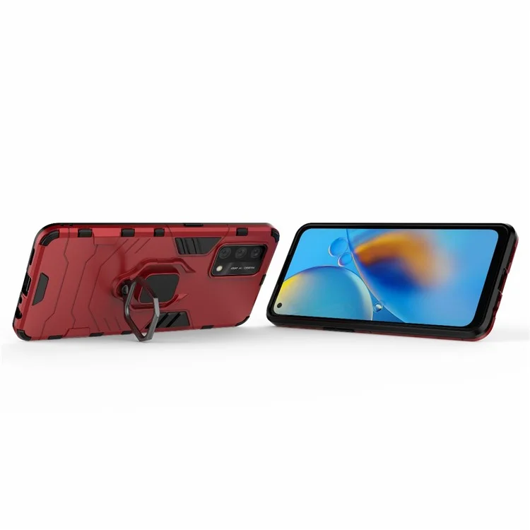 Kickstand Design Cool Guard PC + TPU Hybrid Phone Cover Case für Oppo A74 4G - Rot