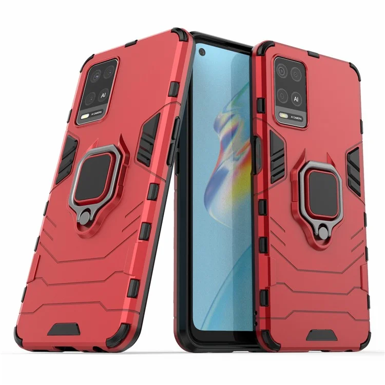 Kickstand Design Cool Guard PC + TPU Hybrid Phone Cover Case for Oppo A54 4G - Red