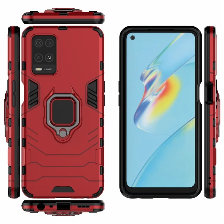 Kickstand Design Cool Guard PC + TPU Hybrid Phone Cover Case for Oppo A54 4G - Red