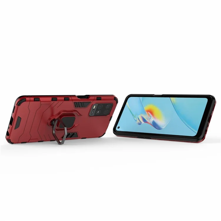 Kickstand Design Cool Guard PC + TPU Hybrid Phone Cover Case for Oppo A54 4G - Red