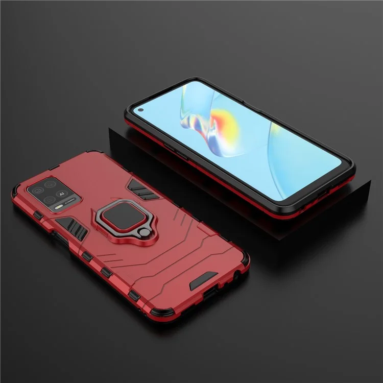 Kickstand Design Cool Guard PC + TPU Hybrid Phone Cover Case for Oppo A54 4G - Red