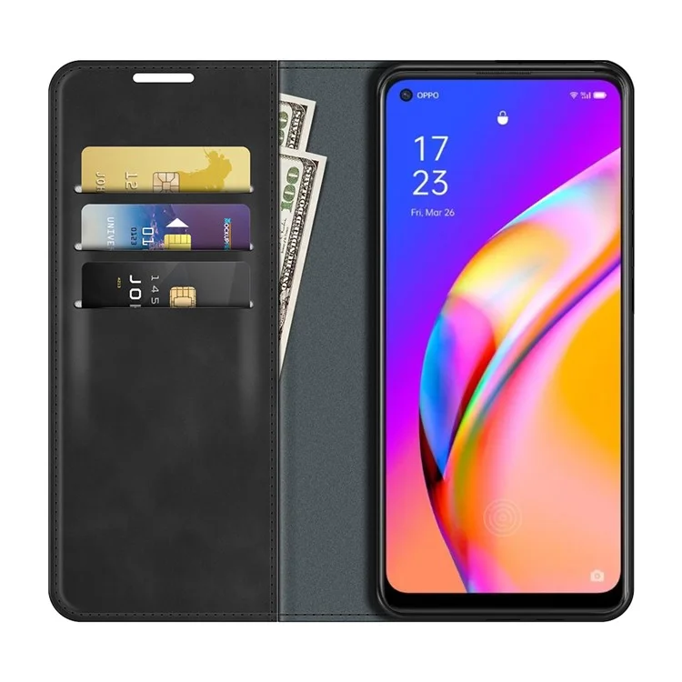 Custodia protettiva in pelle soft-touch con supporto a portafoglio per Oppo A94 5G - Nero