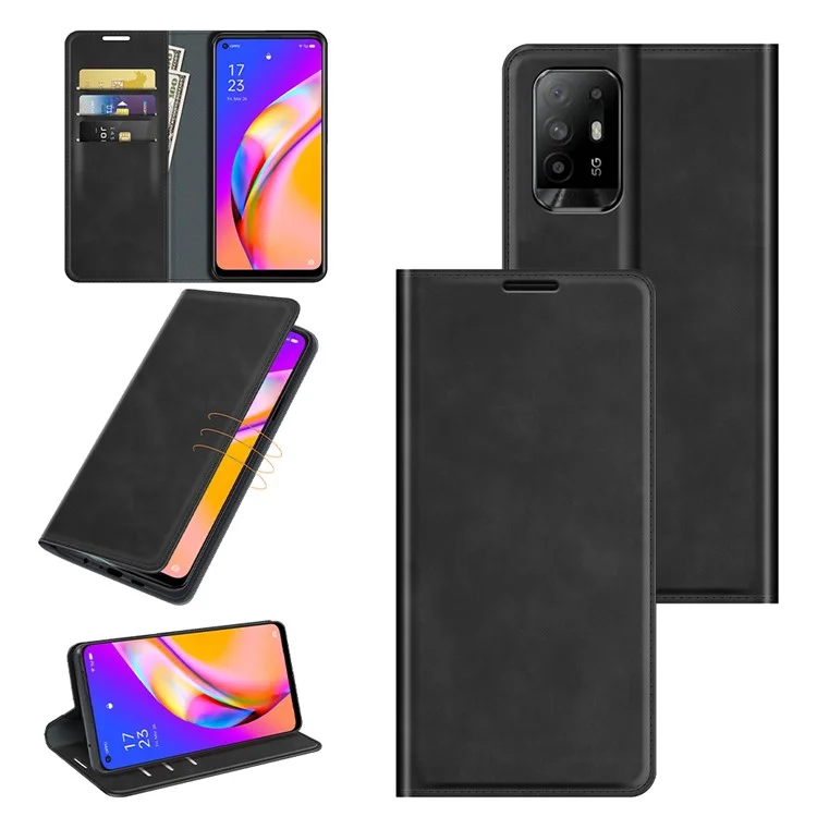 Custodia protettiva in pelle soft-touch con supporto a portafoglio per Oppo A94 5G - Nero