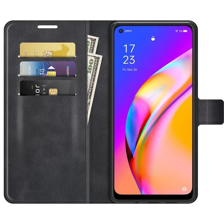 Magnetic Clasp Shockproof Phone Case Wallet Stand Flip Leather Cover for Oppo A94 5G - Black
