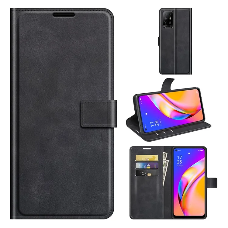 Magnetic Clasp Shockproof Phone Case Wallet Stand Flip Leather Cover for Oppo A94 5G - Black