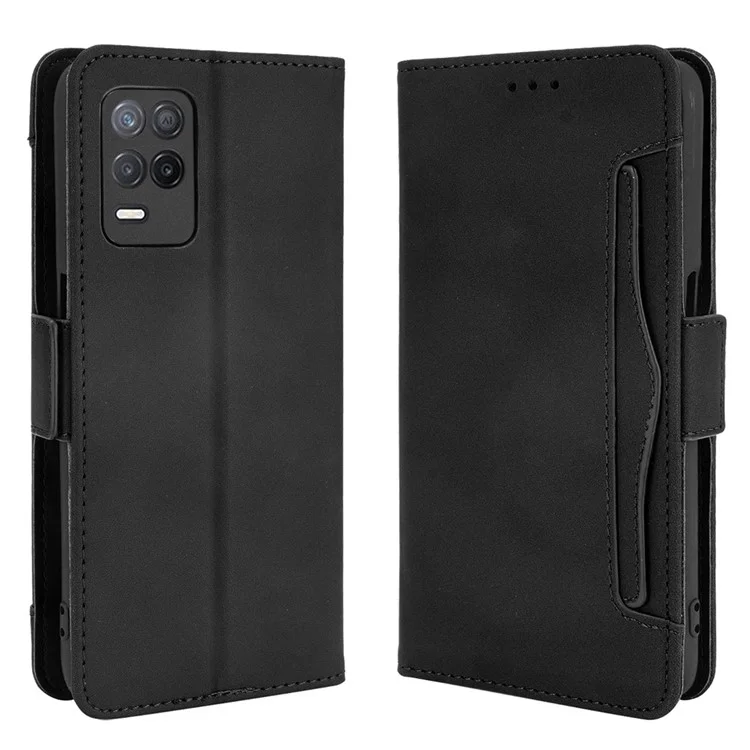 Múltiples Ranuras Para Tarjetas Diseño de la Billetera de la Billetera de Cuero Case Para Realme 8 5G/V13 5g/narzo 30 5G - Negro