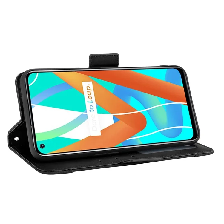 Múltiples Ranuras Para Tarjetas Diseño de la Billetera de la Billetera de Cuero Case Para Realme 8 5G/V13 5g/narzo 30 5G - Negro