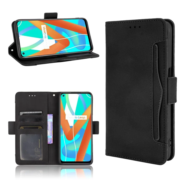 Múltiples Ranuras Para Tarjetas Diseño de la Billetera de la Billetera de Cuero Case Para Realme 8 5G/V13 5g/narzo 30 5G - Negro
