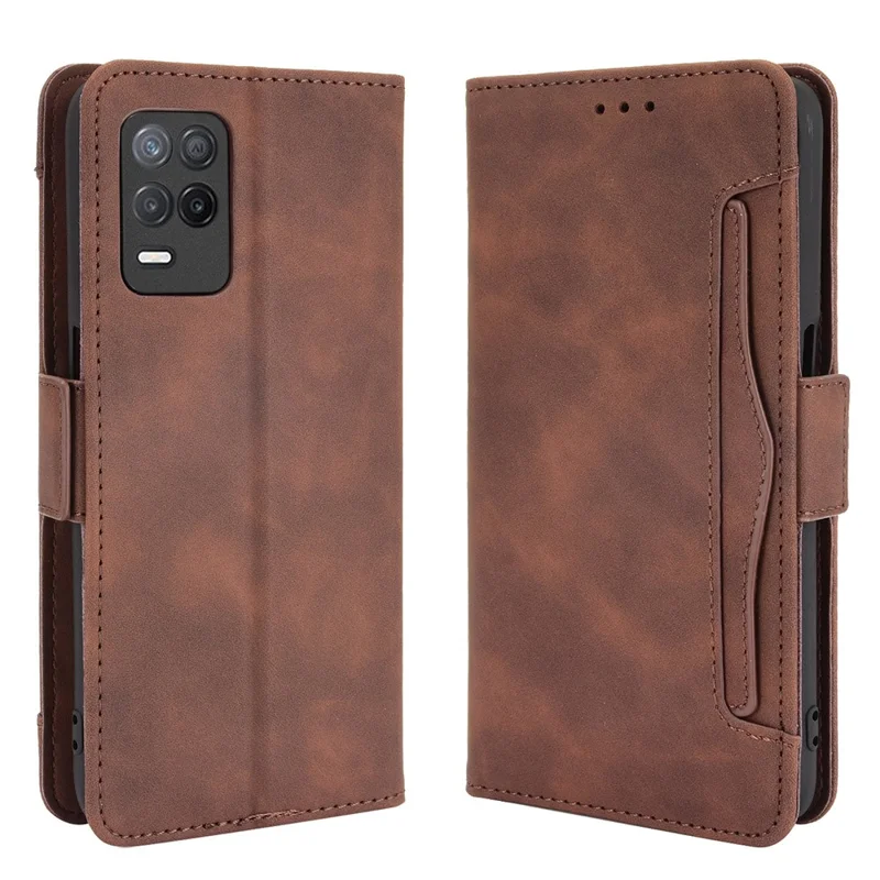 Multiple Card Slots Design Wallet Stand Leather Phone Case for Realme 8 5G/V13 5G/Narzo 30 5G - Brown