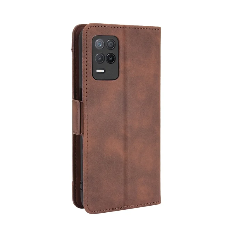 Multiple Card Slots Design Wallet Stand Leather Phone Case for Realme 8 5G/V13 5G/Narzo 30 5G - Brown