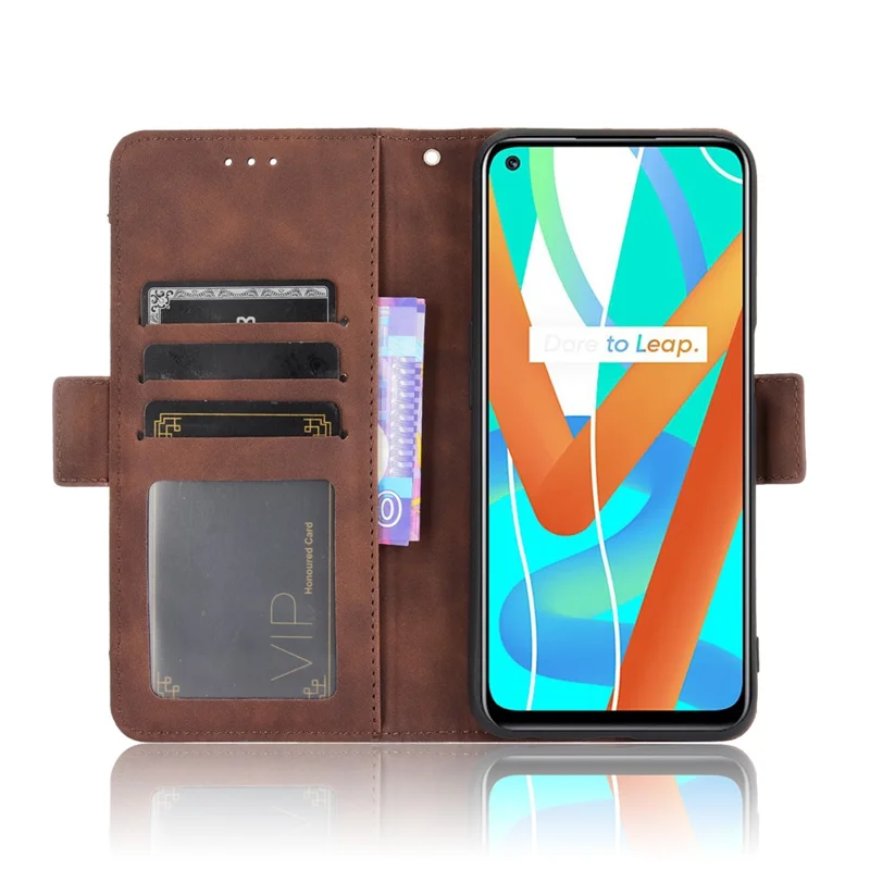 Multiple Card Slots Design Wallet Stand Leather Phone Case for Realme 8 5G/V13 5G/Narzo 30 5G - Brown