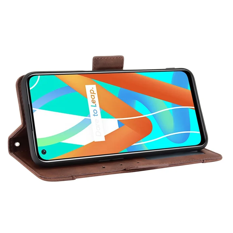 Multiple Card Slots Design Wallet Stand Leather Phone Case for Realme 8 5G/V13 5G/Narzo 30 5G - Brown