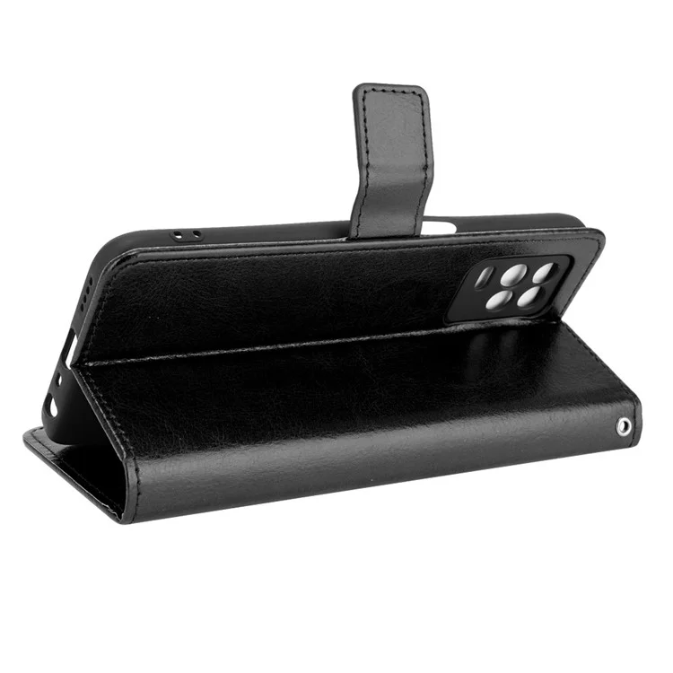 Crazy Horse Skin with Wallet Stand Leather Shell with Strap for Realme 8 5G/V13 5G/Narzo 30 5G - Black