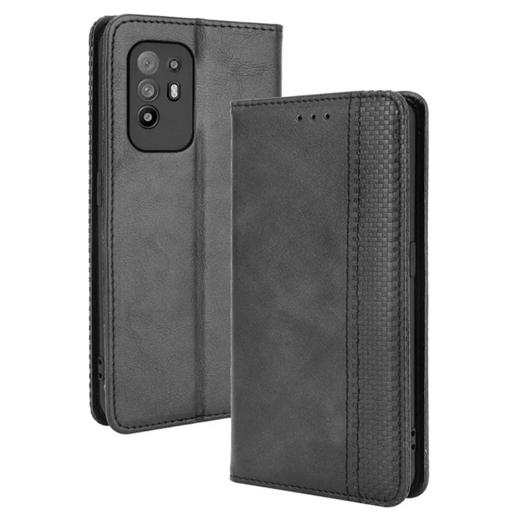 Custodia per telefono con stand magnetico stile vintage per Oppo A94 5G/Reno5 Z/F19 Pro+ 5G - Nero