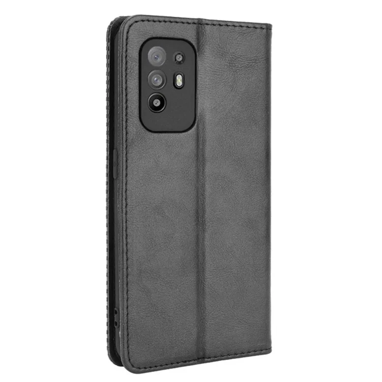 Custodia per telefono con stand magnetico stile vintage per Oppo A94 5G/Reno5 Z/F19 Pro+ 5G - Nero
