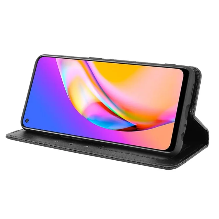 Custodia per telefono con stand magnetico stile vintage per Oppo A94 5G/Reno5 Z/F19 Pro+ 5G - Nero