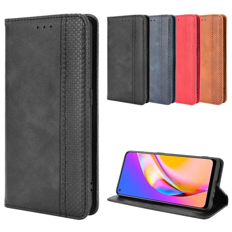 Custodia per telefono con stand magnetico stile vintage per Oppo A94 5G/Reno5 Z/F19 Pro+ 5G - Nero