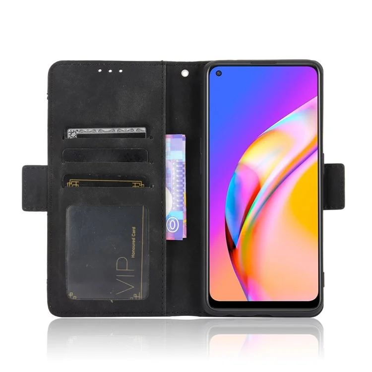 Leather Phone Wallet Design Stand Feature Protective Cover Case with Multiple Card Slots for Oppo A94 5G/Reno5 Z/F19 Pro+ 5G - Black