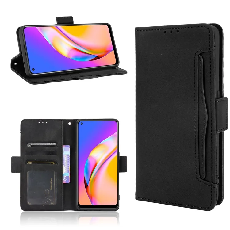 Leather Phone Wallet Design Stand Feature Protective Cover Case with Multiple Card Slots for Oppo A94 5G/Reno5 Z/F19 Pro+ 5G - Black