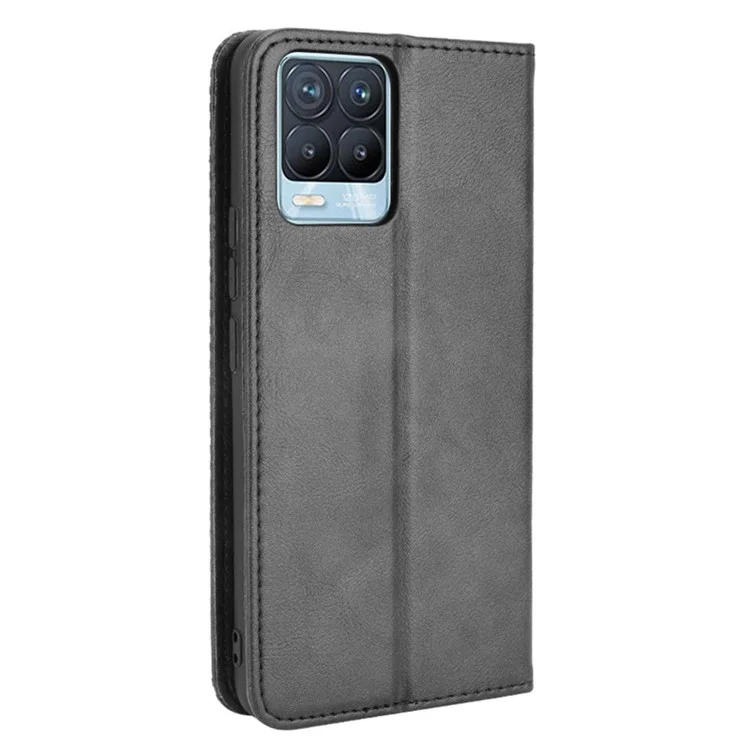 Vintage Style Leather Wallet Phone Case for Realme 8 4G/8 Pro 4G - Black