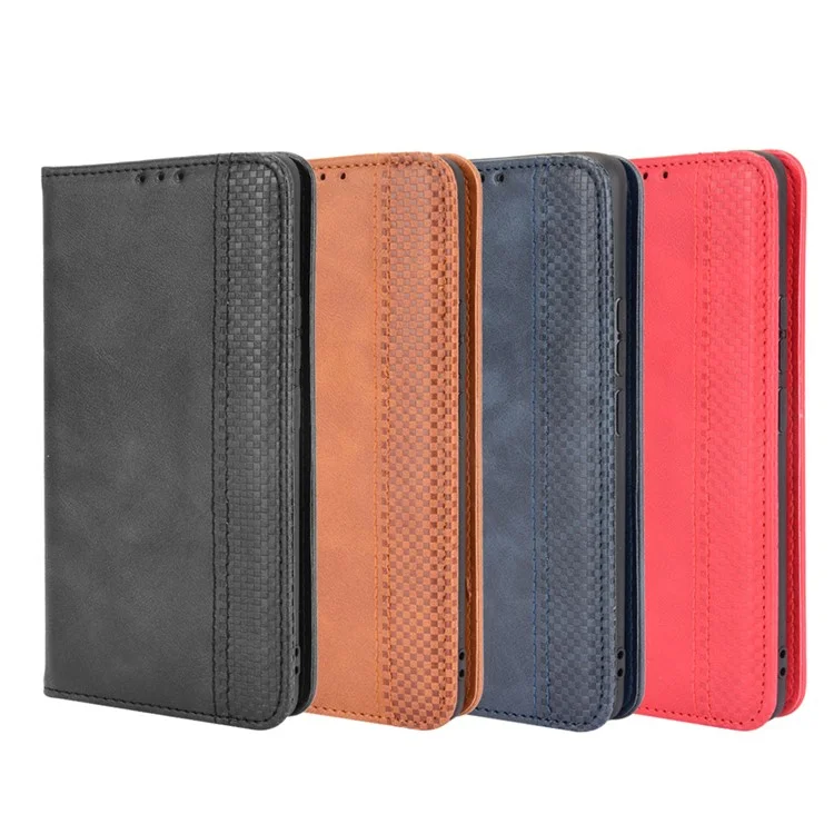 Vintage Style Leather Wallet Phone Case for Realme 8 4G/8 Pro 4G - Black
