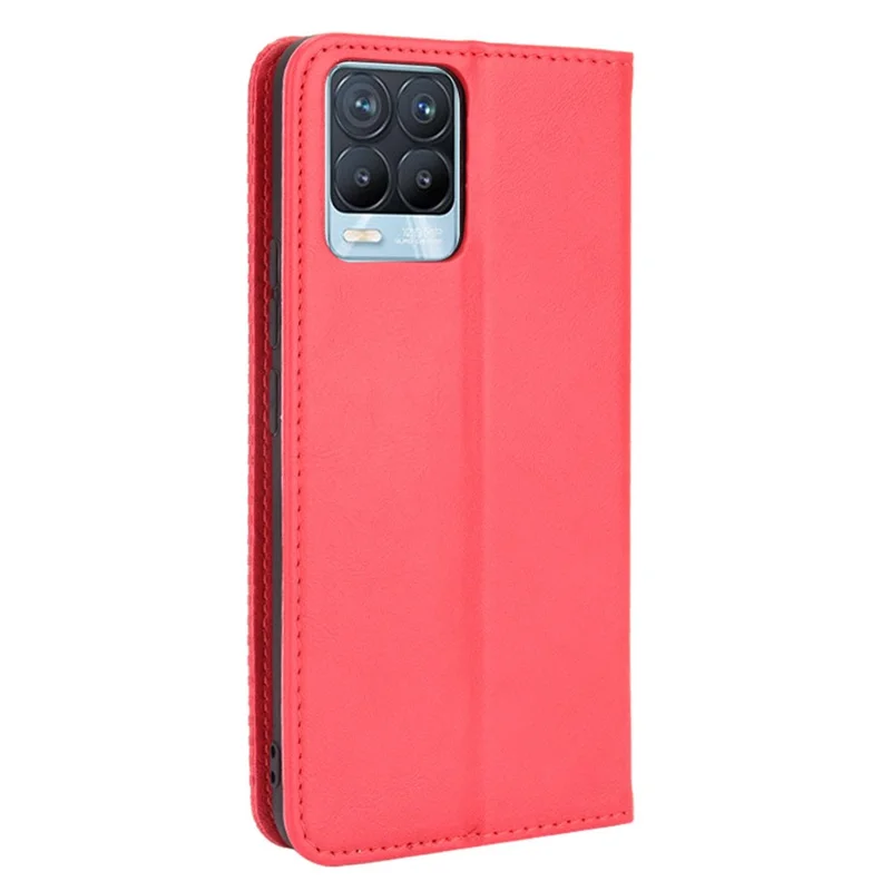 Vintage Style Leather Wallet Phone Case for Realme 8 4G/8 Pro 4G - Red