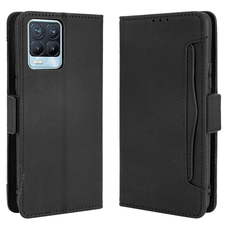 Multiple Card Slots Design Leather Phone Case Cover Wallet Stand for Realme 8 4G/8 Pro 4G - Black