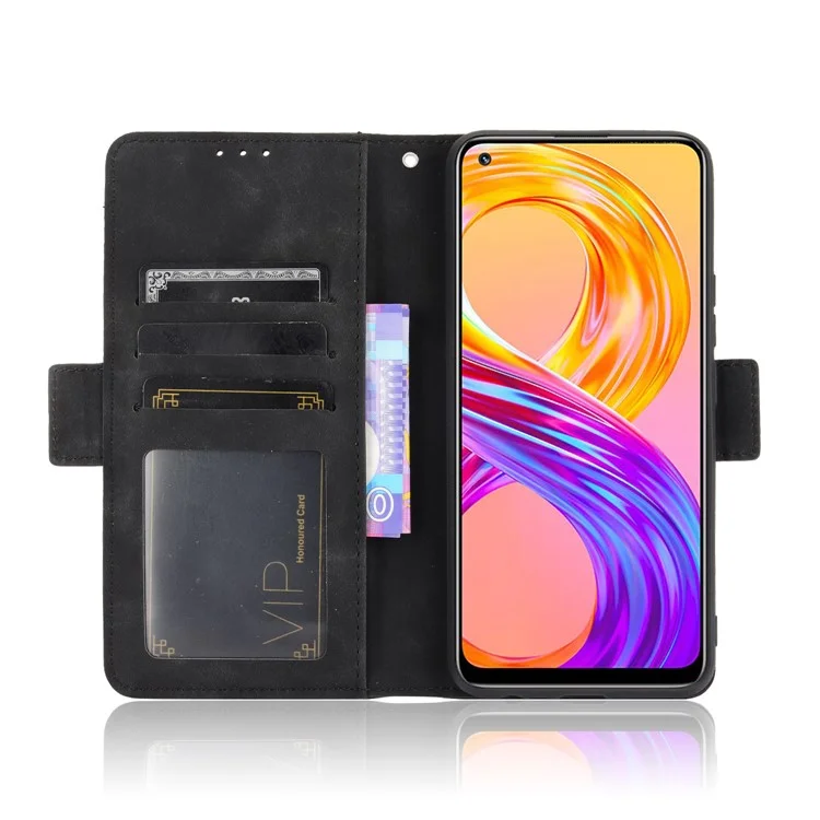 Multiple Card Slots Design Leather Phone Case Cover Wallet Stand for Realme 8 4G/8 Pro 4G - Black