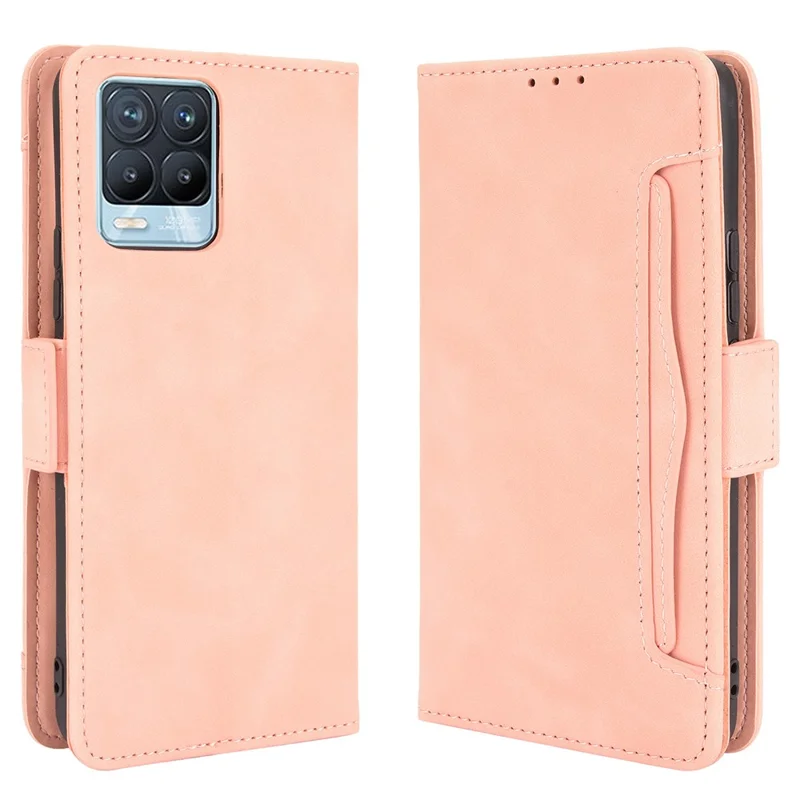 Multiple Card Slots Design Leather Phone Case Cover Wallet Stand for Realme 8 4G/8 Pro 4G - Pink