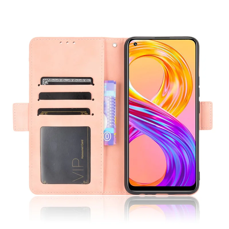 Multiple Card Slots Design Leather Phone Case Cover Wallet Stand for Realme 8 4G/8 Pro 4G - Pink