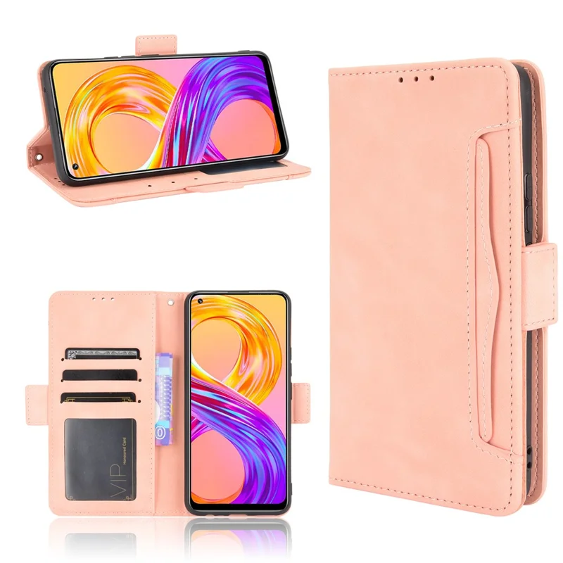 Multiple Card Slots Design Leather Phone Case Cover Wallet Stand for Realme 8 4G/8 Pro 4G - Pink