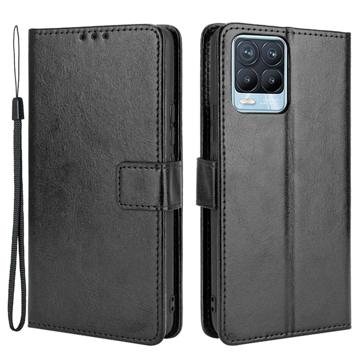 Crazy Horse Texture Stand Stand Leather Phone Casting Para Realme 8 4G/8 Pro 4g - Preto