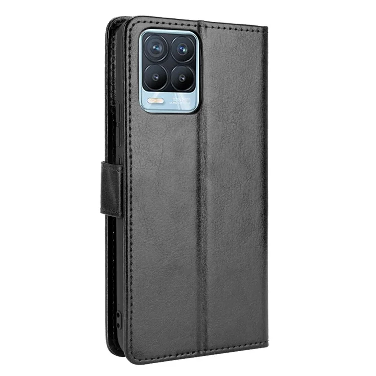 Crazy Horse Texture Stand Stand Leather Phone Casting Para Realme 8 4G/8 Pro 4g - Preto