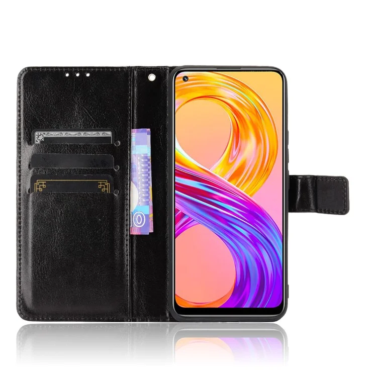 Crazy Horse Texture Stand Stand Leather Phone Casting Para Realme 8 4G/8 Pro 4g - Preto