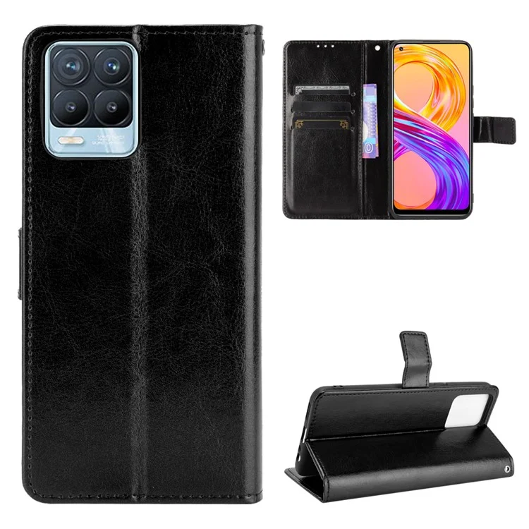 Crazy Horse Texture Stand Stand Leather Phone Casting Para Realme 8 4G/8 Pro 4g - Preto