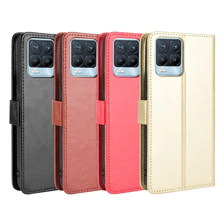 Crazy Horse Texture Stand Stand Leather Phone Casting Para Realme 8 4G/8 Pro 4g - Preto
