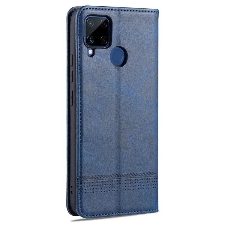 Azns Stand Wallet Case Case Auto-absorbed Magnetic Leather Phone Shell Для Realme C12/c15/c25/narzo 30A - Синий