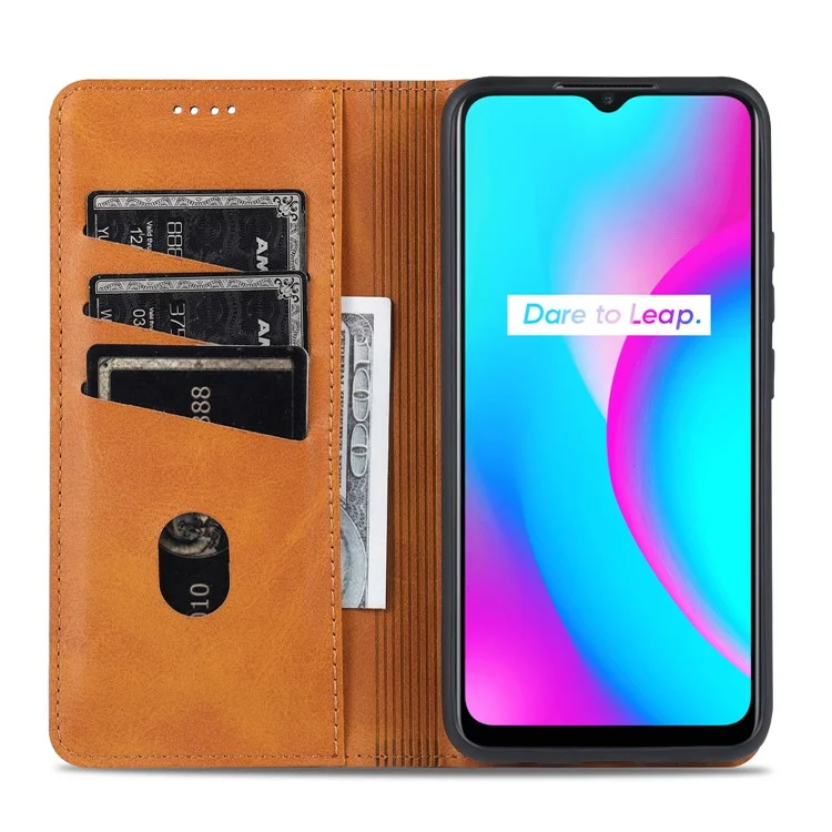 Azns Stand Wallet Case Case Auto-absorbed Magnetic Leather Phone Shell Для Realme C12/c15/c25/narzo 30A - Синий