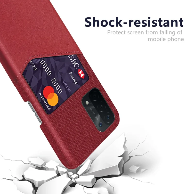 KSQ Cloth Texture Leather Coated Hard PC Back Cover with Card Holder for Oppo A74 5G/A54 5G/A93 5G - Red