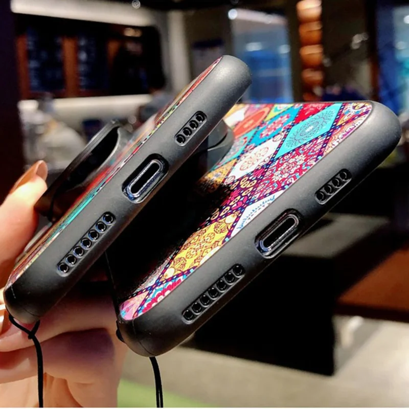 Hybrid Phone Case Colorful Printing Glass + PC + TPU Cover Shell with Kickstand Strap for vivo V21 5G - Color Pattern