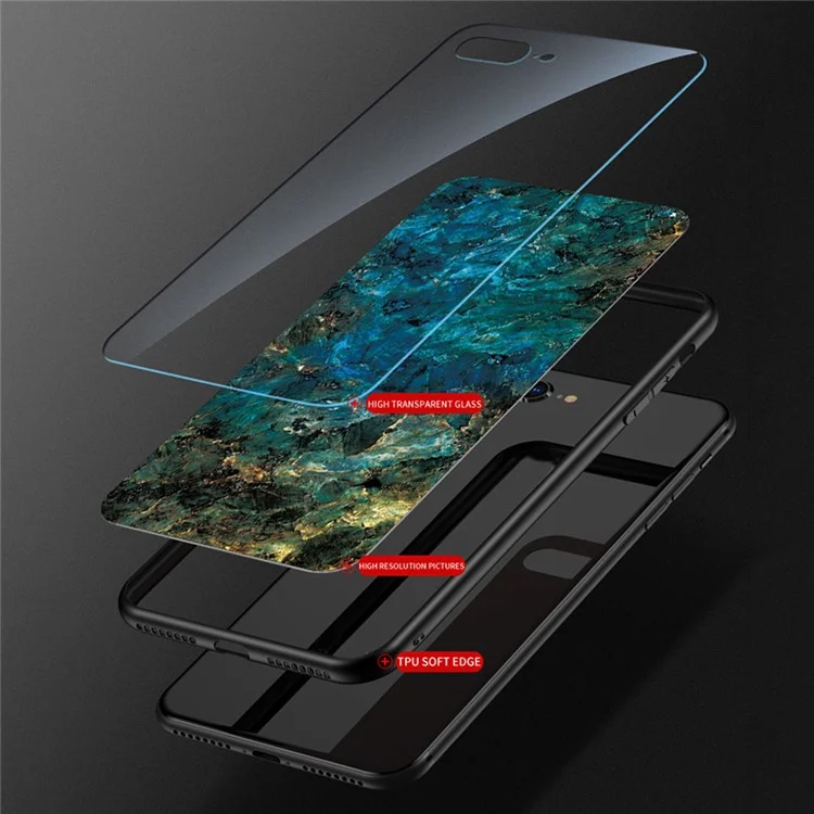 Well-Protected Marbling Pattern Design Anti-Scratch Tempered Glass Cell Phone Cover for Oppo A94 5G/F19 Pro+ 5G/Reno5 Z - Emerald Marble