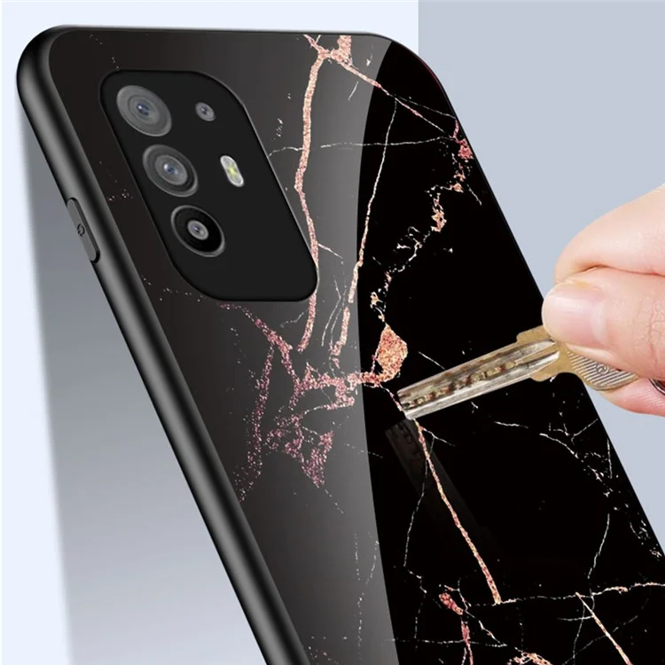 Well-Protected Marbling Pattern Design Anti-Scratch Tempered Glass Cell Phone Cover for Oppo A94 5G/F19 Pro+ 5G/Reno5 Z - Emerald Marble