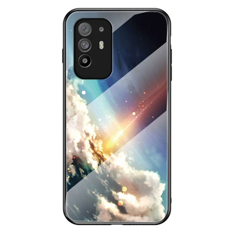Starry Sky Pattern Anti-Scratch Tempered Glass Well-Protected Phone Hybrid Case Cover for Oppo A94 5G/Reno5 Z/F19 Pro+ 5G - Meteor