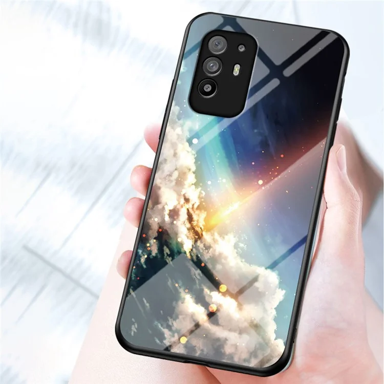 Starry Sky Pattern Anti-Scratch Tempered Glass Well-Protected Phone Hybrid Case Cover for Oppo A94 5G/Reno5 Z/F19 Pro+ 5G - Meteor