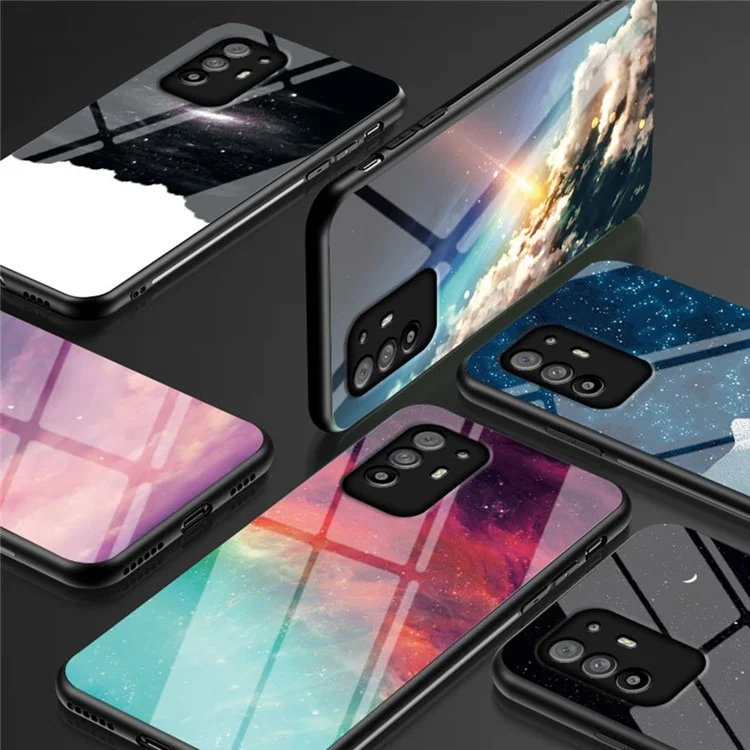 Starry Sky Pattern Anti-Scratch Tempered Glass Well-Protected Phone Hybrid Case Cover for Oppo A94 5G/Reno5 Z/F19 Pro+ 5G - Meteor