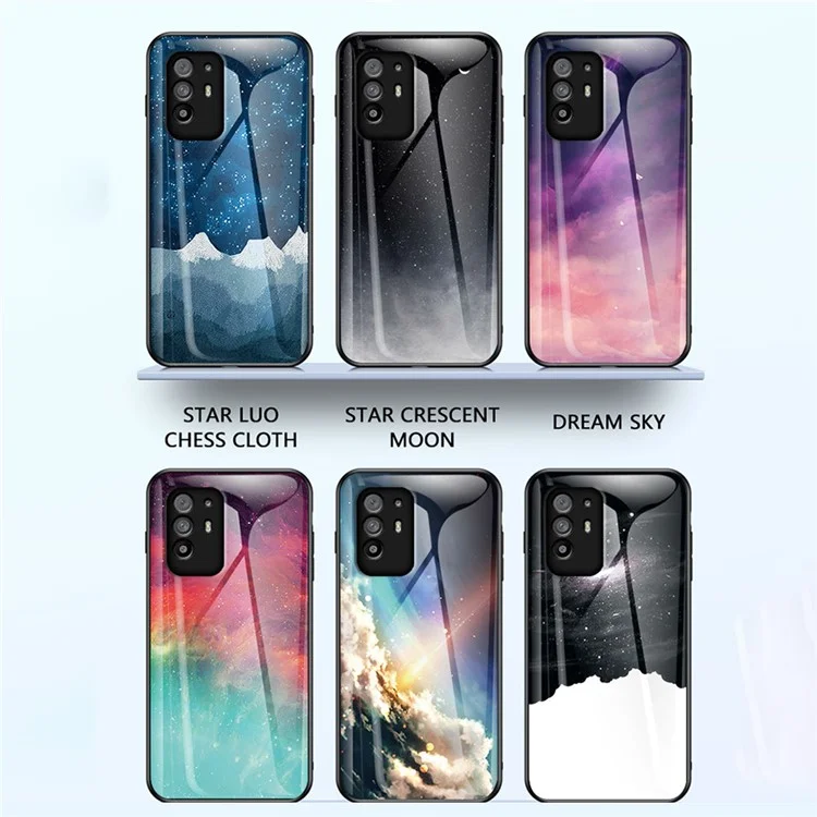 Starry Sky Pattern Anti-Scratch Tempered Glass Well-Protected Phone Hybrid Case Cover for Oppo A94 5G/Reno5 Z/F19 Pro+ 5G - Meteor