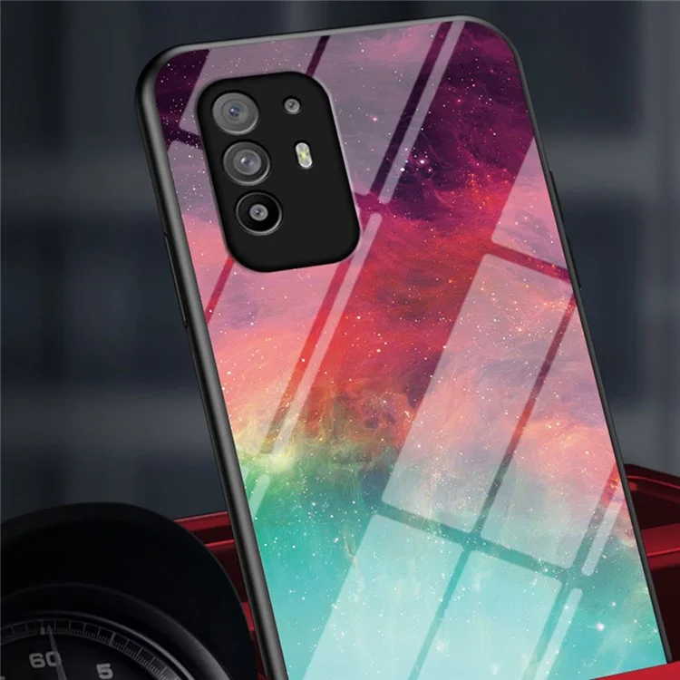 Starry Sky Pattern Anti-Scratch Tempered Glass Well-Protected Phone Hybrid Case Cover for Oppo A94 5G/Reno5 Z/F19 Pro+ 5G - Meteor